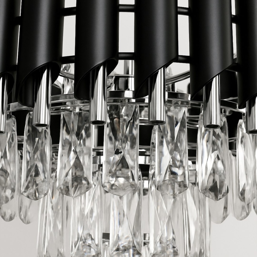Luster na reťazi CRISTAL 5xE14/10W/230V, priemer 38 cm, čierna / matný chróm