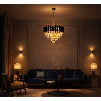 Luster na reťazi CRISTAL 7xE14/10W/230V čierna/zlatá