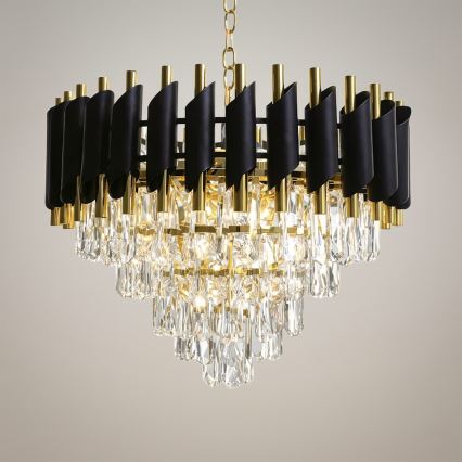 Luster na reťazi CRISTAL 7xE14/10W/230V čierna/zlatá