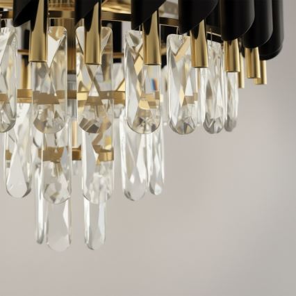Luster na reťazi CRISTAL 7xE14/10W/230V čierna/zlatá