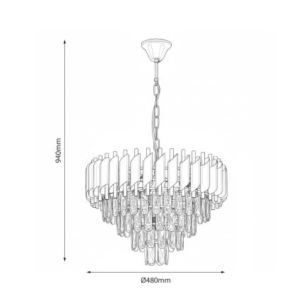 Luster na reťazi CRISTAL 7xE14/10W/230V čierna/zlatá