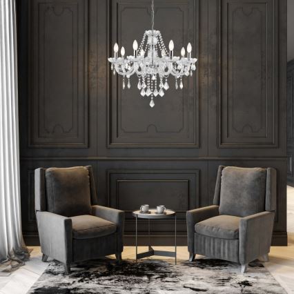 Luster na reťazi CRISTALLO 8xE14/60W/230V lesklý chróm