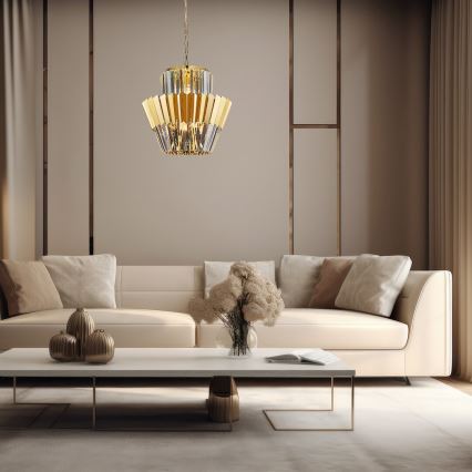 Luster na reťazi DONNA 9xE14/40W/230V pr. 45 cm zlatá
