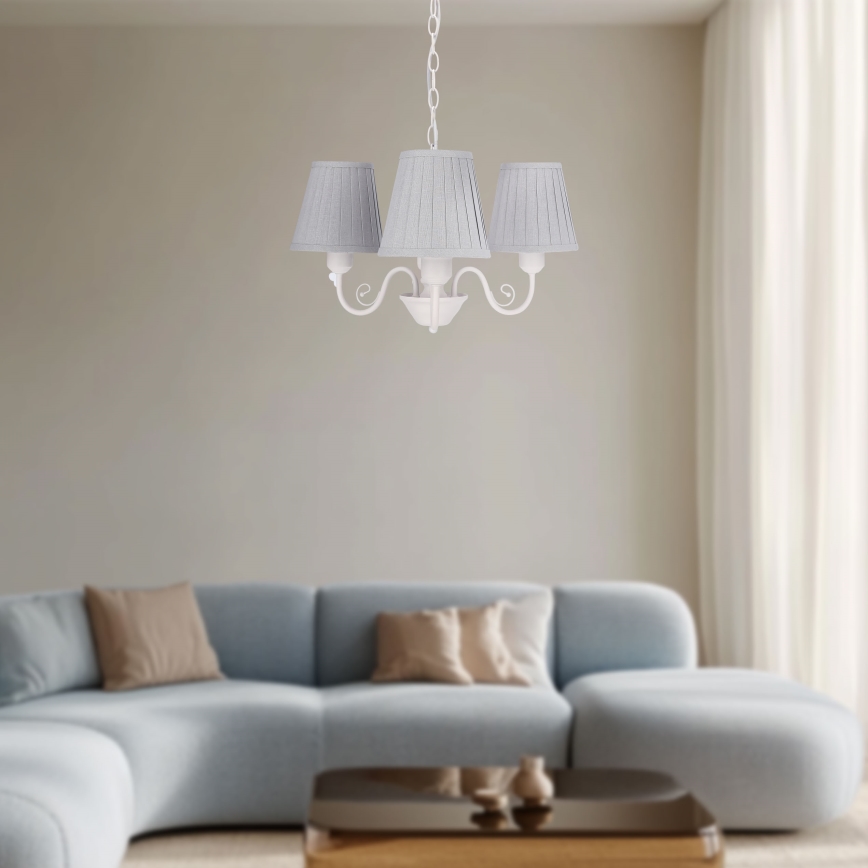 Luster na reťazi FIREZ 3xE27/40W/230V biela/šedá