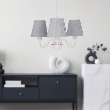 Luster na reťazi FIREZ 3xE27/40W/230V biela/šedá