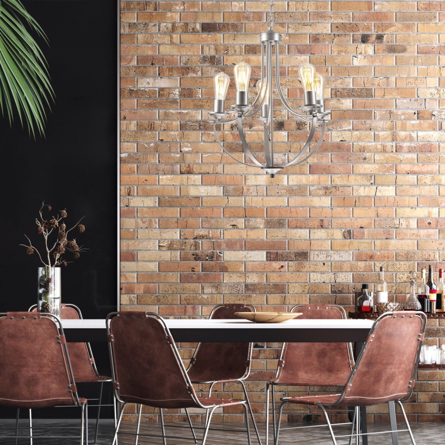 Luster na reťazi GINA 5xE27/60W/230V matný chróm