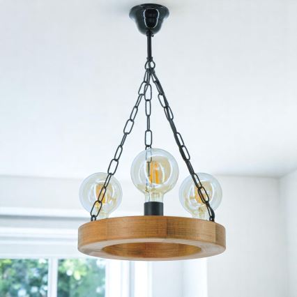 Luster na reťazi IOS 3xE27/60W/230V pr. 30 cm buk - FSC certifikované