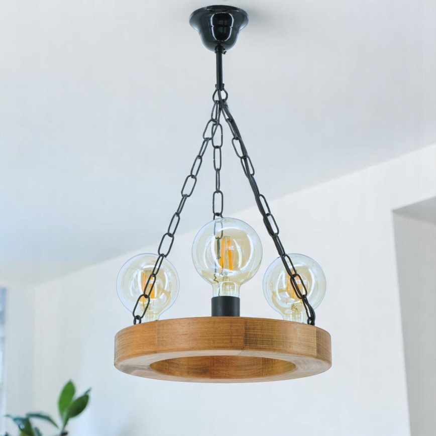 Luster na reťazi IOS 3xE27/60W/230V pr. 30 cm buk - FSC certifikované