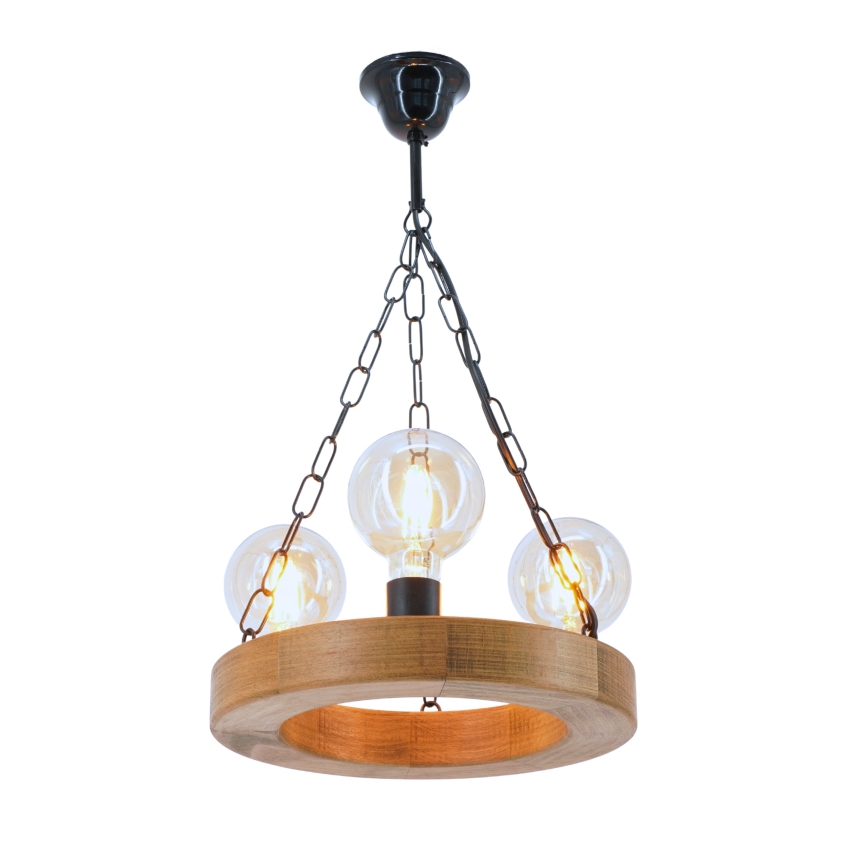 Luster na reťazi IOS 3xE27/60W/230V pr. 30 cm buk - FSC certifikované