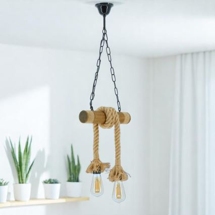 Luster na reťazi KOS 2xE27/60W/230V buk - FSC certifikované