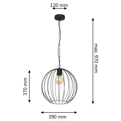 Luster na reťazi MERCURE 1xE27/15W/230V čierna