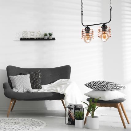Luster na reťazi MORGAN 2xE27/60W/230V čierna/medená