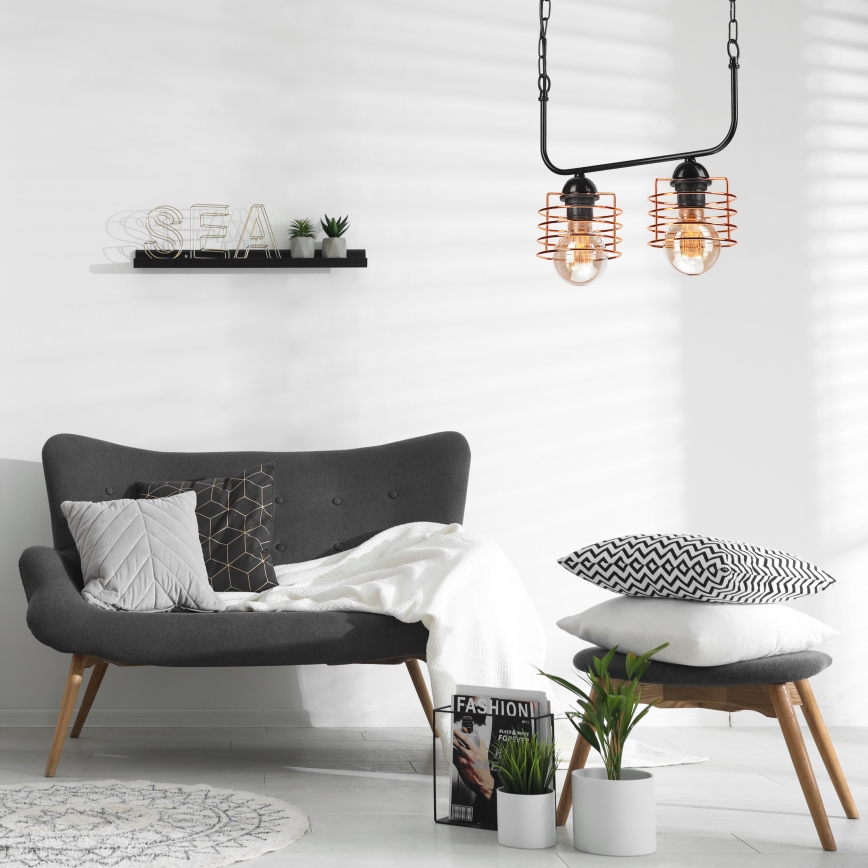 Luster na reťazi MORGAN 2xE27/60W/230V čierna/medená