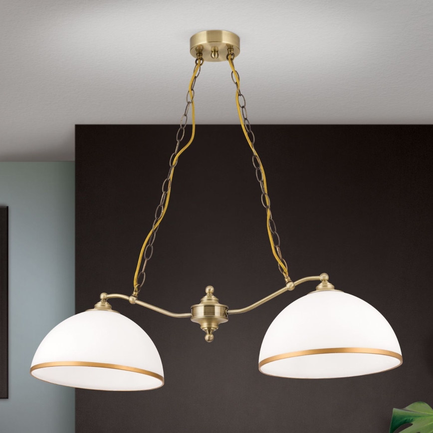 Luster na reťazi OLD LAMP 2xE27/40W/230V biela/mosadz