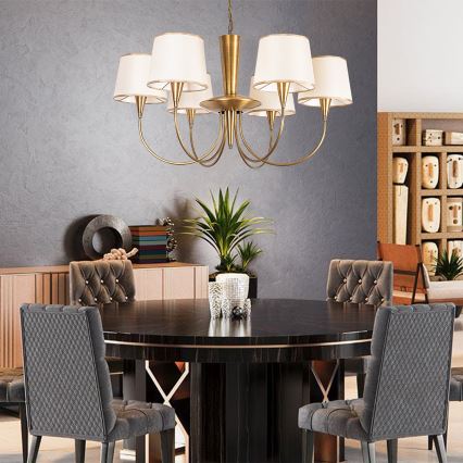 Luster na reťazi PARDO 6xE27/40W/230V zlatý/krémový