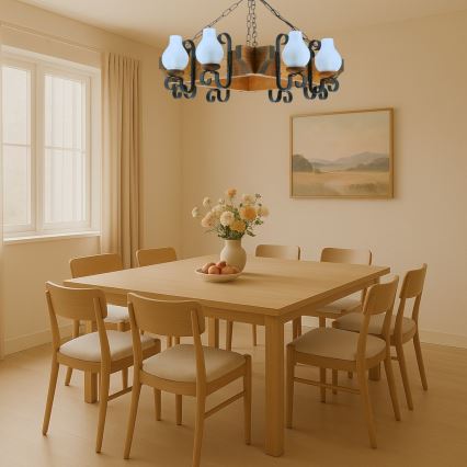Luster na reťazi QUEEN 8xE14/40W/230V buk - FSC certifikované
