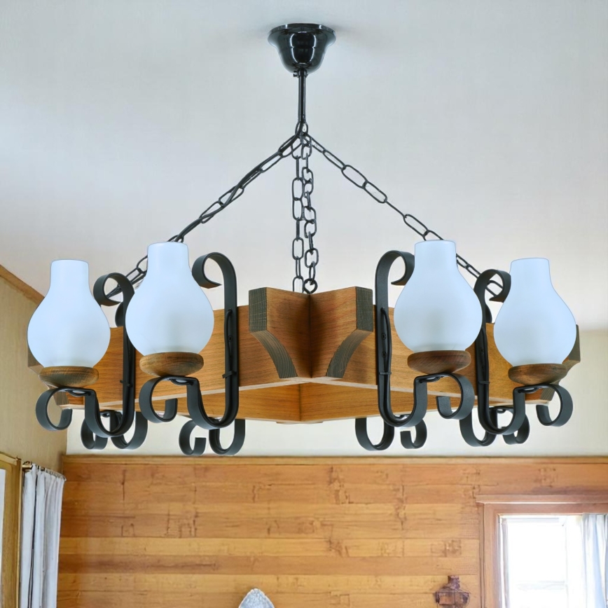 Luster na reťazi QUEEN 8xE14/40W/230V buk - FSC certifikované