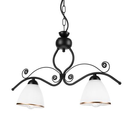 Luster na reťazi RETRO 2xE27/60W/230V matná čierna