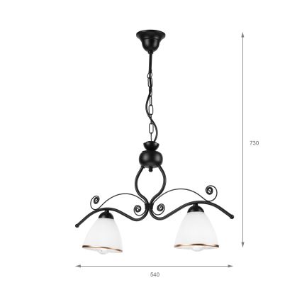 Luster na reťazi RETRO 2xE27/60W/230V matná čierna