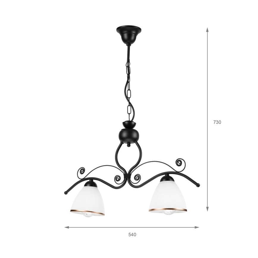 Luster na reťazi RETRO 2xE27/60W/230V matná čierna