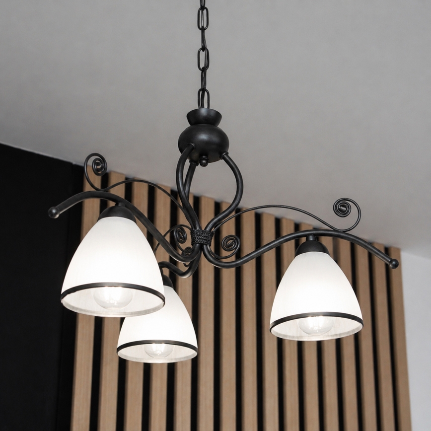 Luster na reťazi RETRO 3xE27/60W/230V čierna/biela