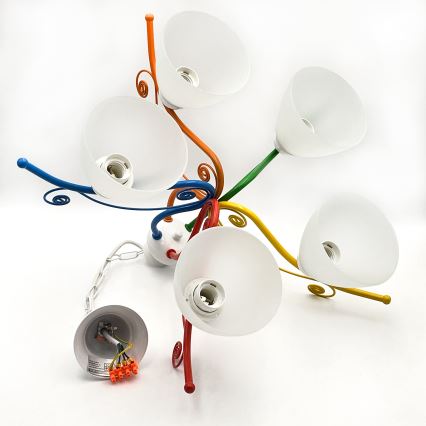 Luster na reťazi RETRO 5xE27/60W/230V biela/pestrofarebná
