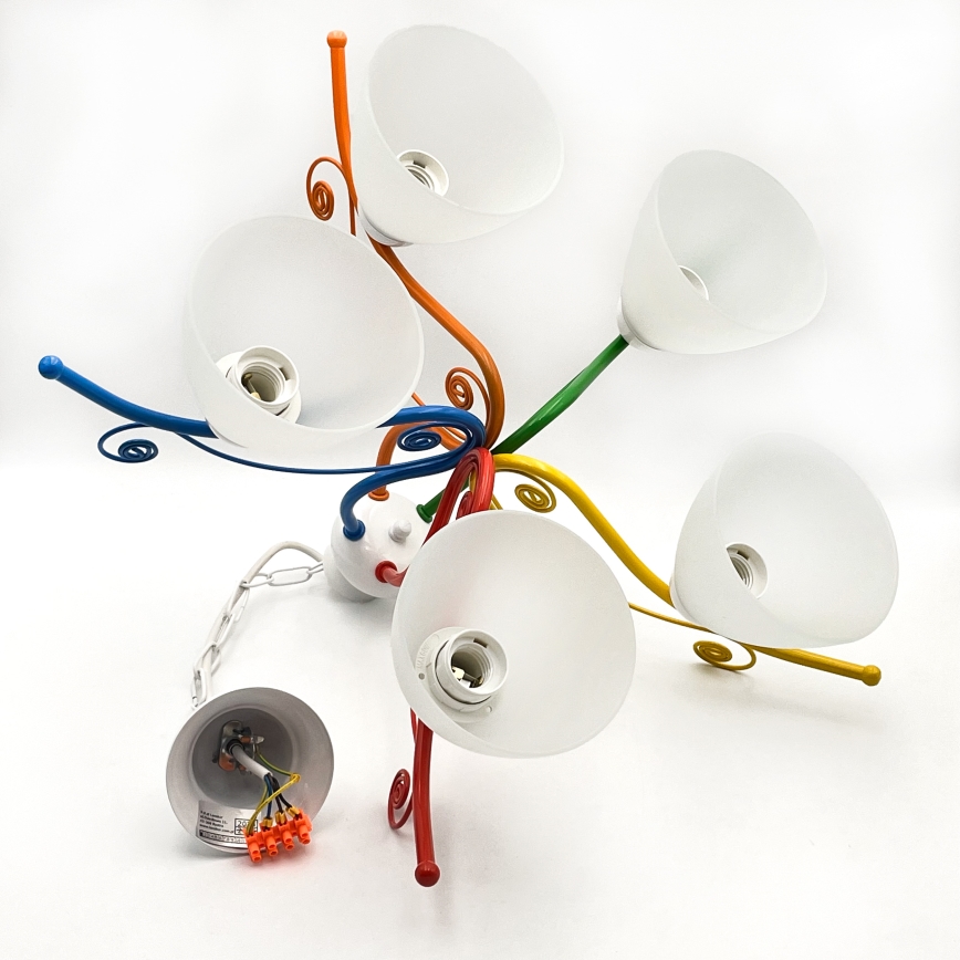 Luster na reťazi RETRO 5xE27/60W/230V biela/pestrofarebná