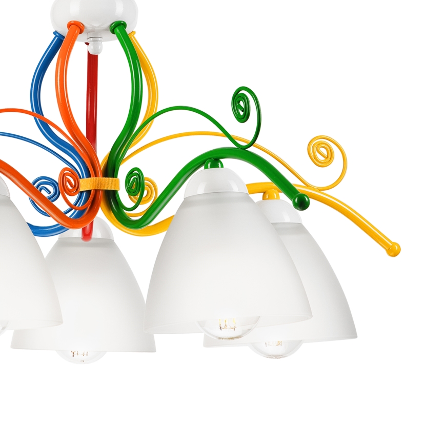 Luster na reťazi RETRO 5xE27/60W/230V biela/pestrofarebná