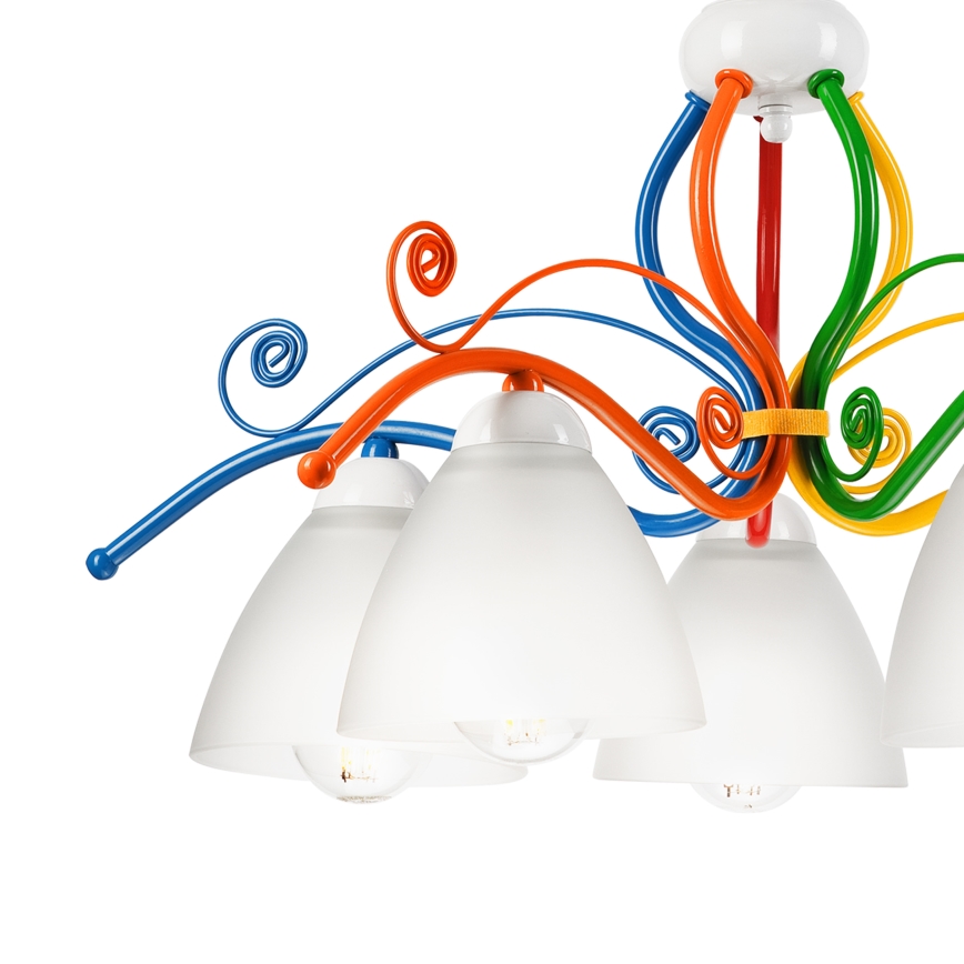 Luster na reťazi RETRO 5xE27/60W/230V biela/pestrofarebná