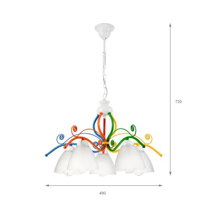 Luster na reťazi RETRO 5xE27/60W/230V biela/pestrofarebná