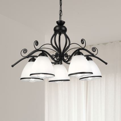 Luster na reťazi RETRO 5xE27/60W/230V čierna/biela