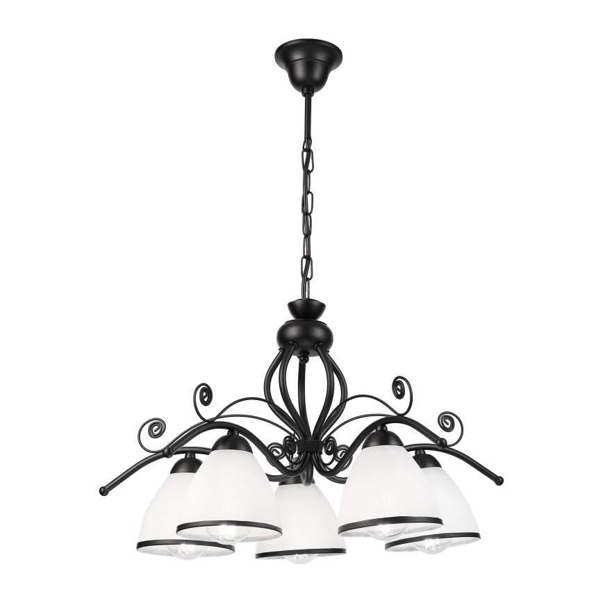 Luster na reťazi RETRO 5xE27/60W/230V čierna/biela