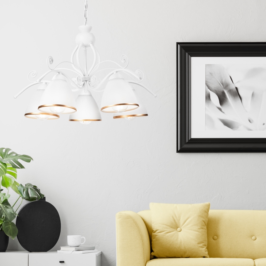 Luster na reťazi RETRO II 5xE27/60W/230V biela