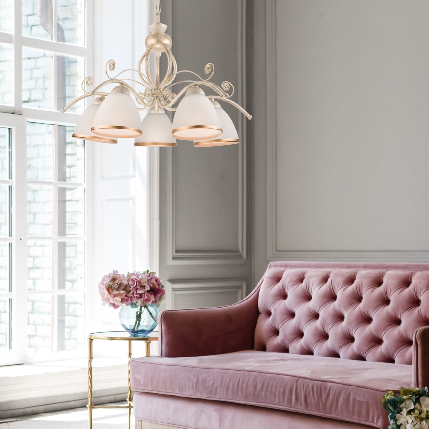 Luster na reťazi RETRO II 5xE27/60W/230V biela patina