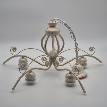 Luster na reťazi RETRO II 5xE27/60W/230V biela patina