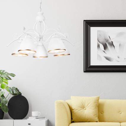 Luster na reťazi RETRO II 5xE27/60W/230V biely