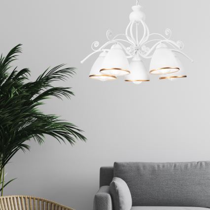 Luster na reťazi RETRO II 5xE27/60W/230V biely