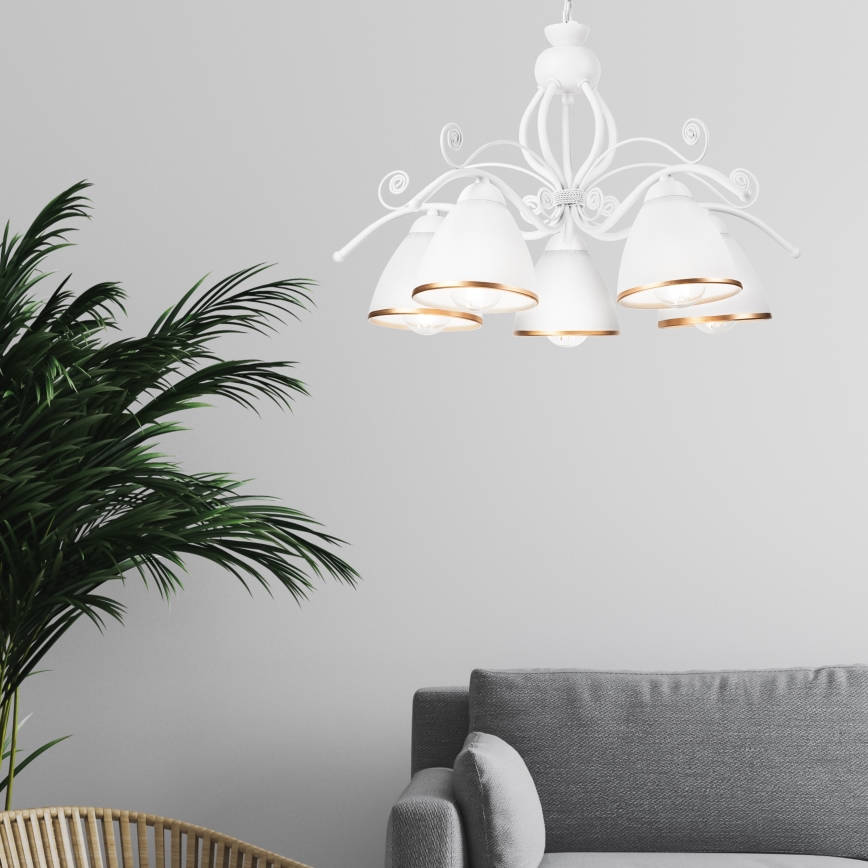 Luster na reťazi RETRO II 5xE27/60W/230V biely