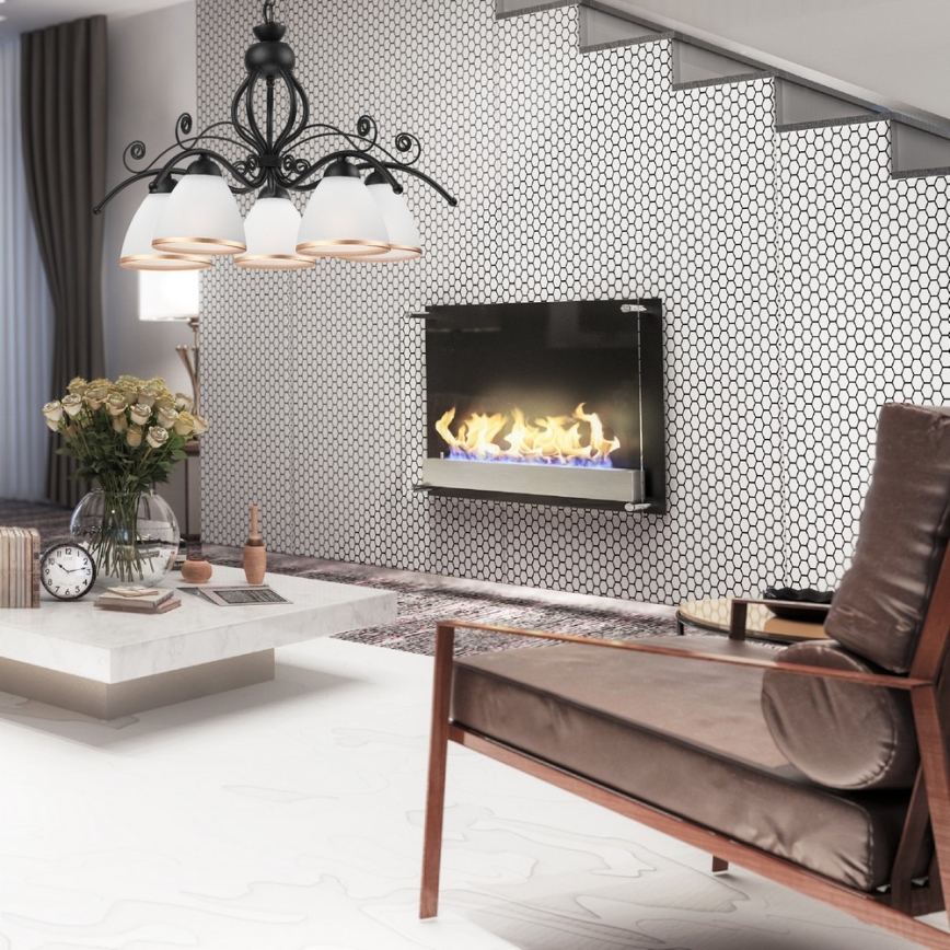 Luster na reťazi RETRO II 5xE27/60W/230V matná čierna