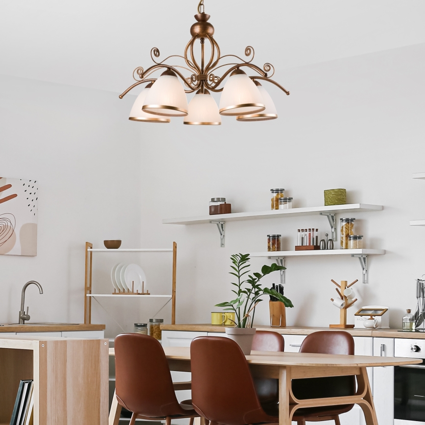 Luster na reťazi RETRO II 5xE27/60W/230V patinovaný bronz