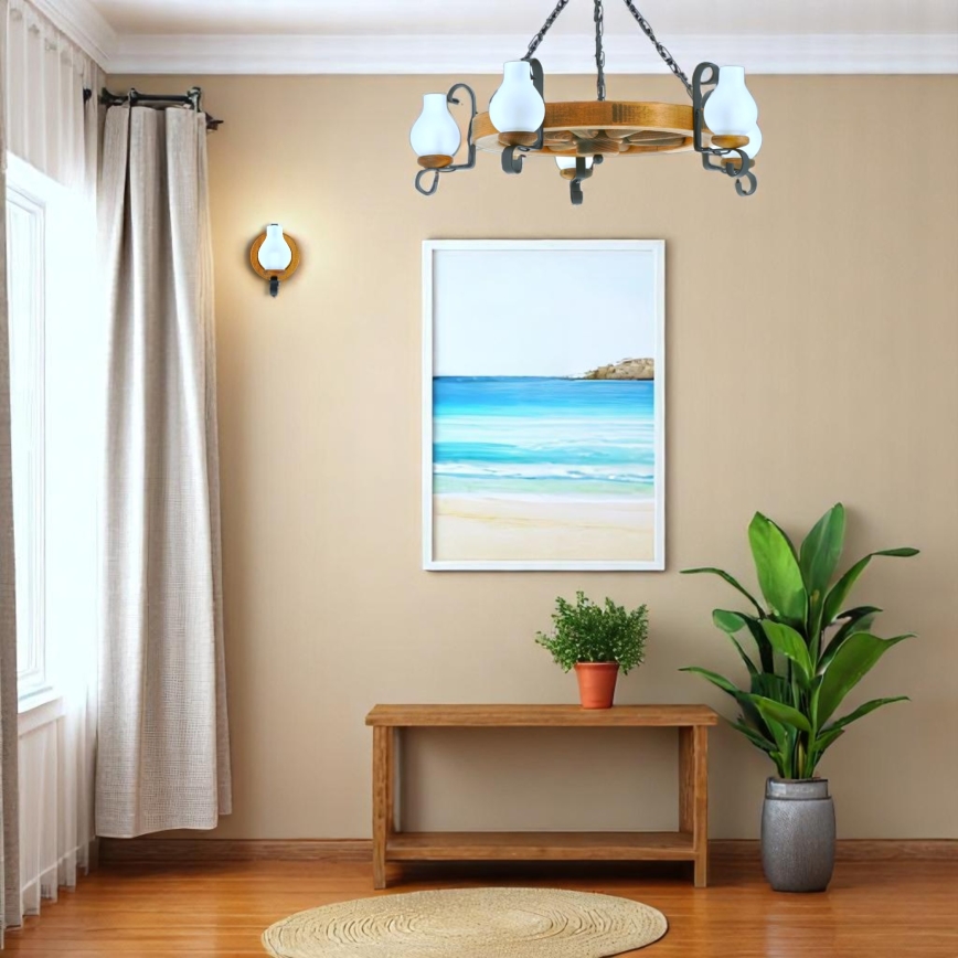 Luster na reťazi ROATA 5xE14/40W/230V pr. 70 cm buk