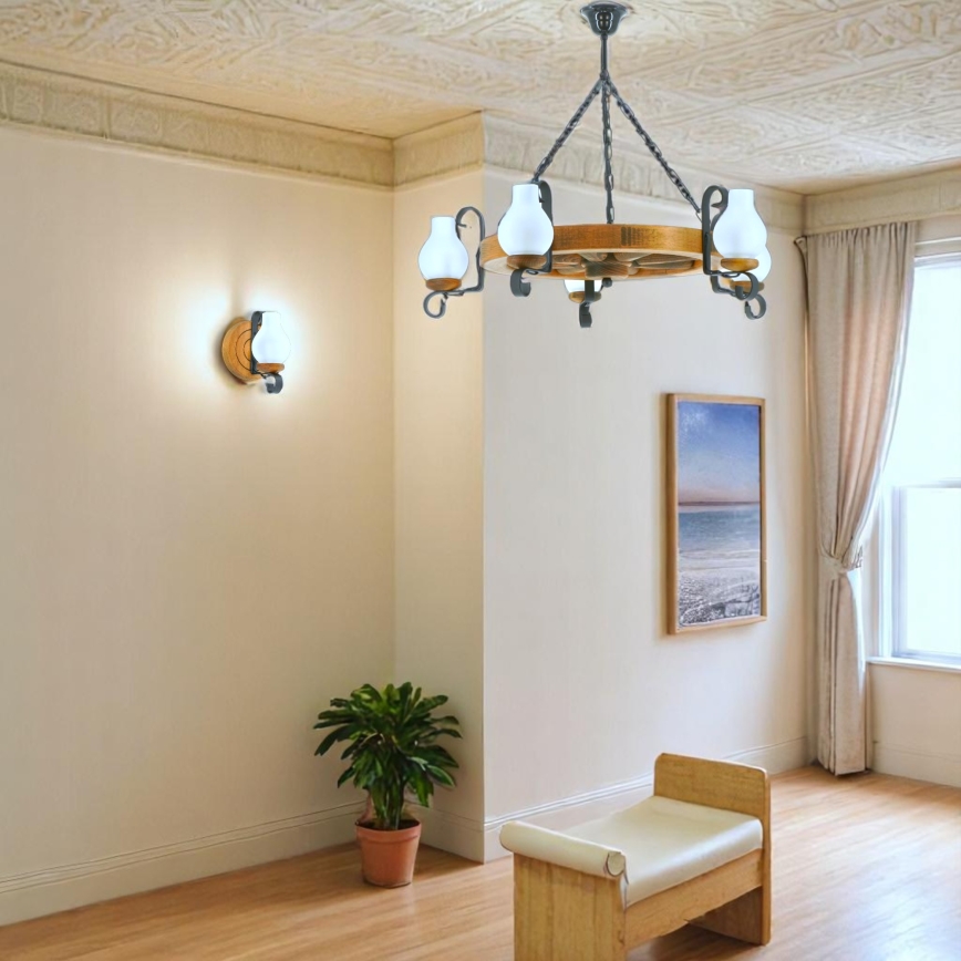Luster na reťazi ROATA 5xE14/40W/230V pr. 70 cm buk