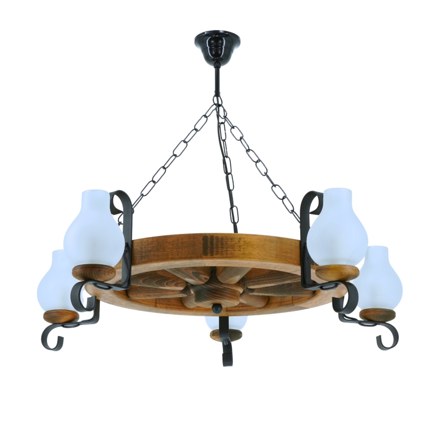 Luster na reťazi ROATA 5xE14/40W/230V pr. 70 cm buk