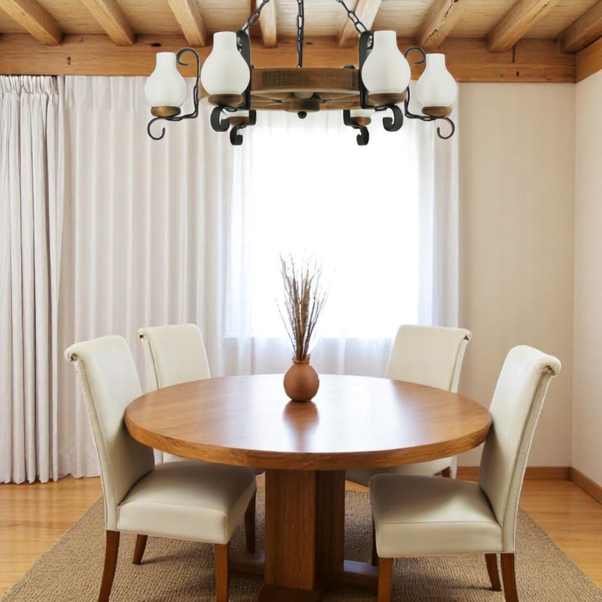 Luster na reťazi ROATA 6xE14/40W/230V pr. 70 cm buk - FSC certifikované