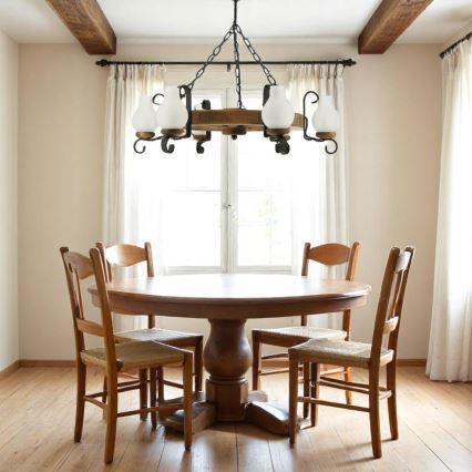 Luster na reťazi ROATA 6xE14/40W/230V pr. 70 cm buk - FSC certifikované