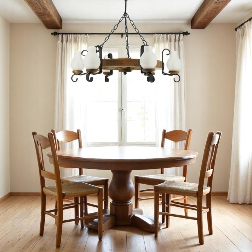 Luster na reťazi ROATA 6xE14/40W/230V pr. 70 cm buk - FSC certifikované