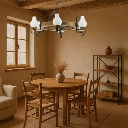 Luster na reťazi ROATA 6xE14/40W/230V pr. 70 cm buk - FSC certifikované