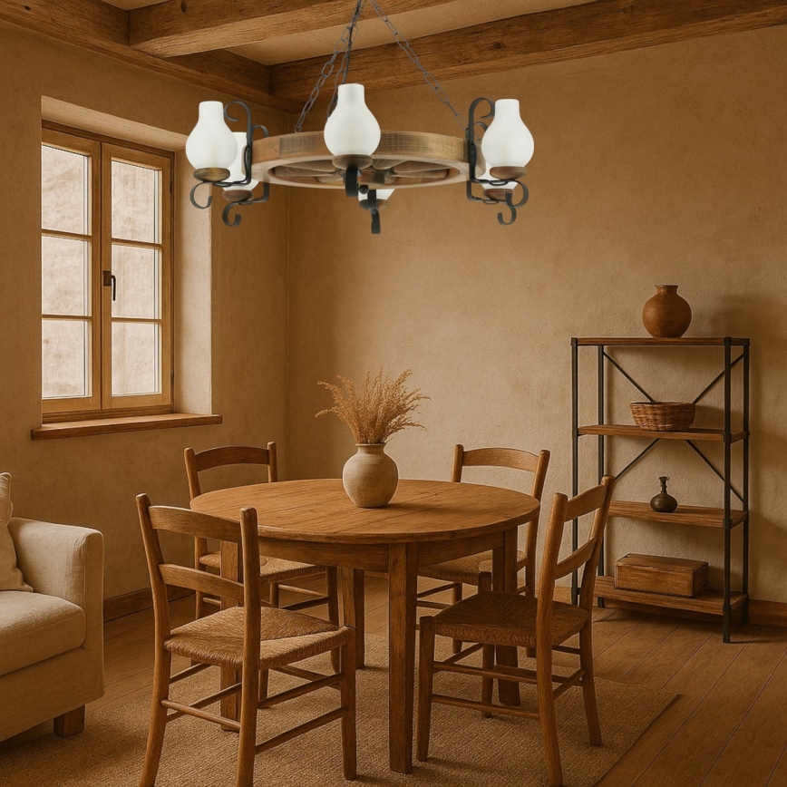 Luster na reťazi ROATA 6xE14/40W/230V pr. 70 cm buk - FSC certifikované