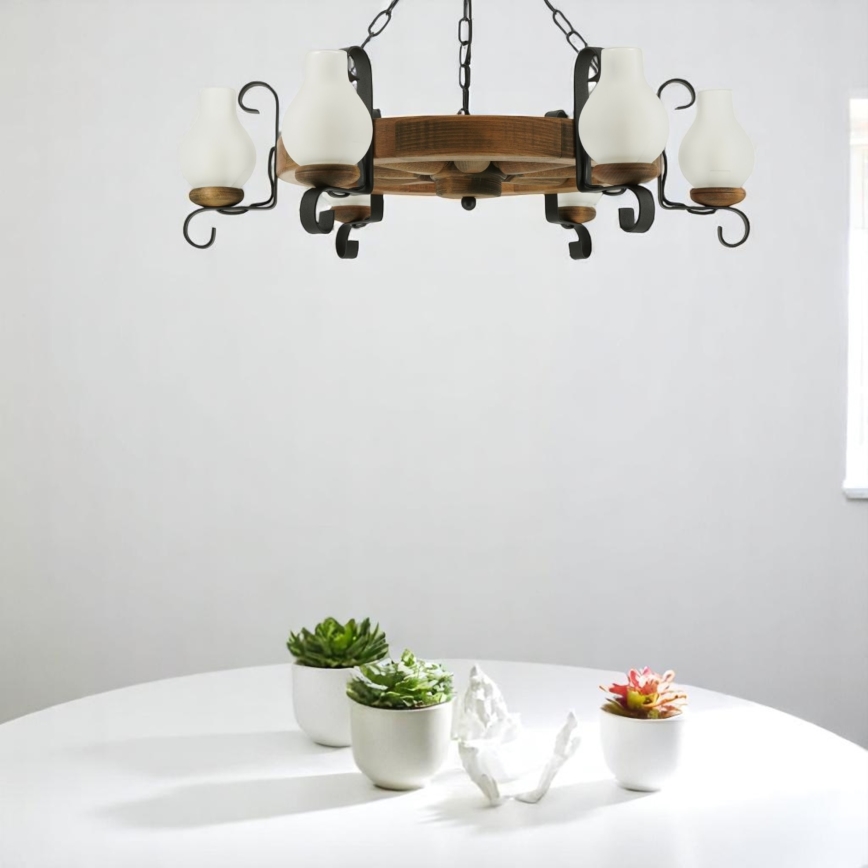 Luster na reťazi ROATA 6xE14/40W/230V pr. 70 cm buk - FSC certifikované