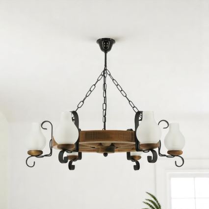 Luster na reťazi ROATA 6xE14/40W/230V pr. 70 cm buk - FSC certifikované
